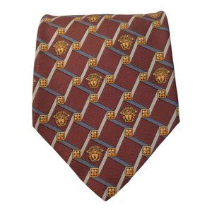 GIANNI VERSACE Brown Geometric Medusa Print Silk Tie Italy 59”/3".3/4 EX COND
